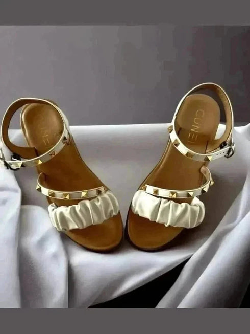 Womens White Studded Casual Dress Comfort Wedges